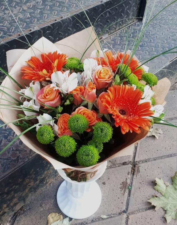 Букет цветов из: Герберы, Хризантемы, Альстромерии и Розы в Кушнаренково
