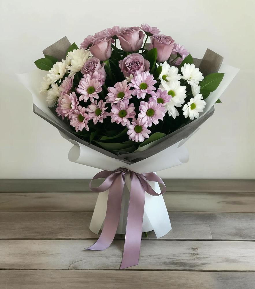 Букет цветов из: Хризантемы и Розы в Кушнаренково