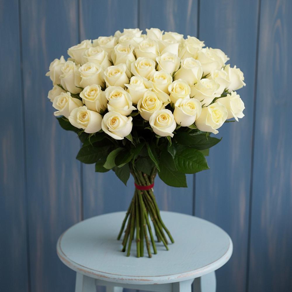 Букет 51 Белая роза Эдлесс Лав в Кушнаренково