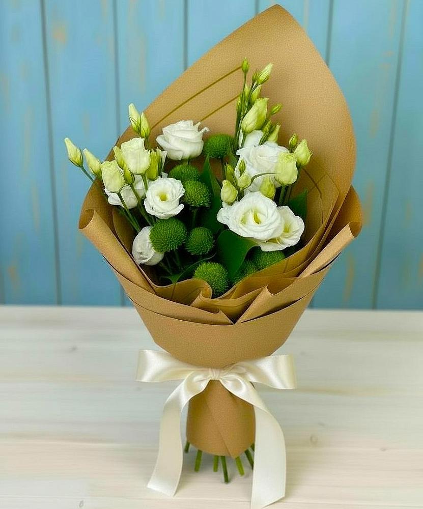 Букет цветов из: Хризантемы и Лизиантусы в Кушнаренково