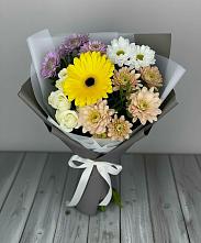 Букет цветов из:  Розы, Герберы и Хризантемы в Кушнаренково