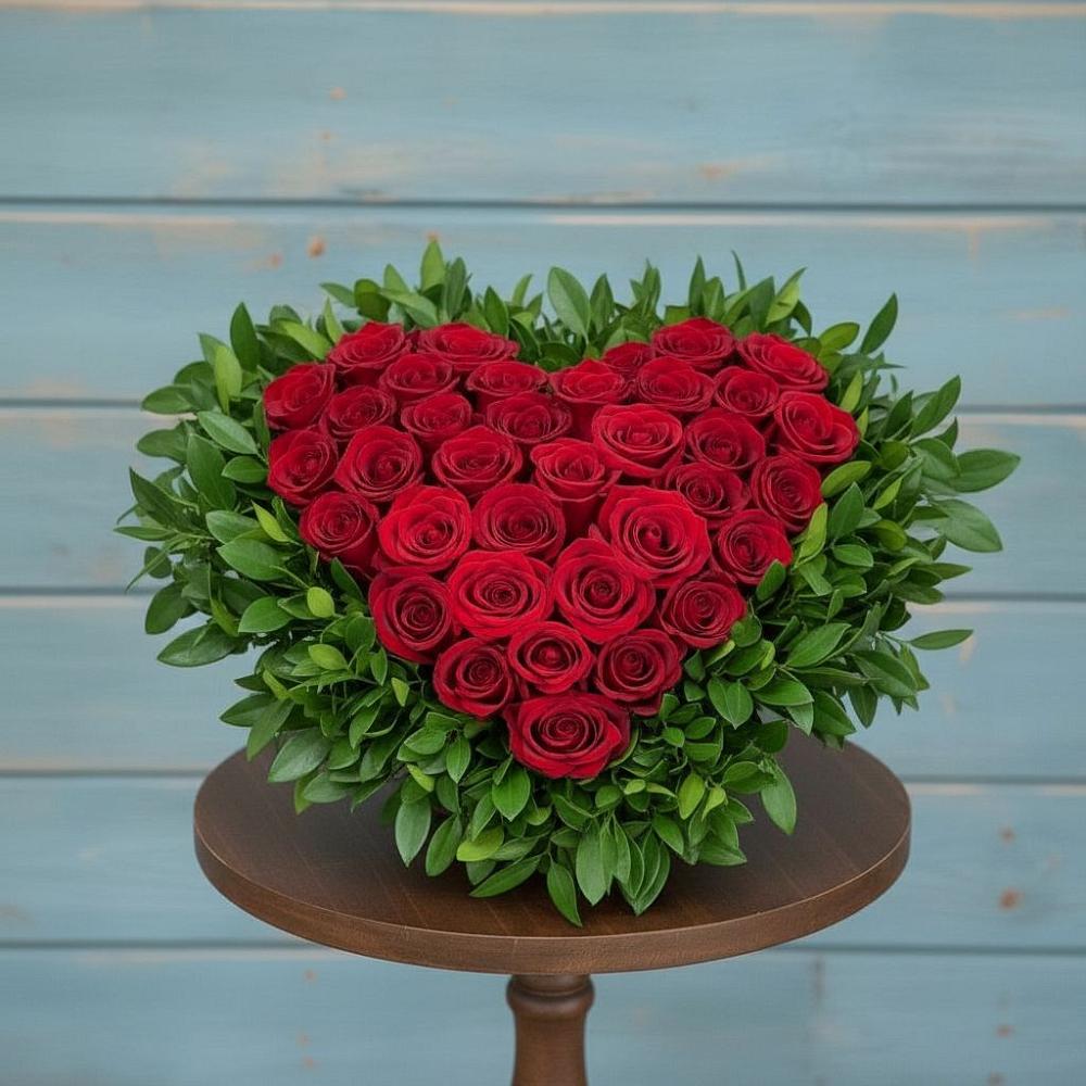 Цветочная композиция из Розы в виде сердца в Кушнаренково