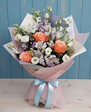 Букет цветов из:  Лизиантусы, Розы, Альстромерии и Гипсофила #REPLACE_PRED# Кушнаренково