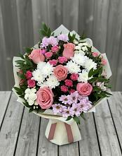Букет цветов из:  Альстромерии, Гвоздики, Розы и Хризантемы в Кушнаренково