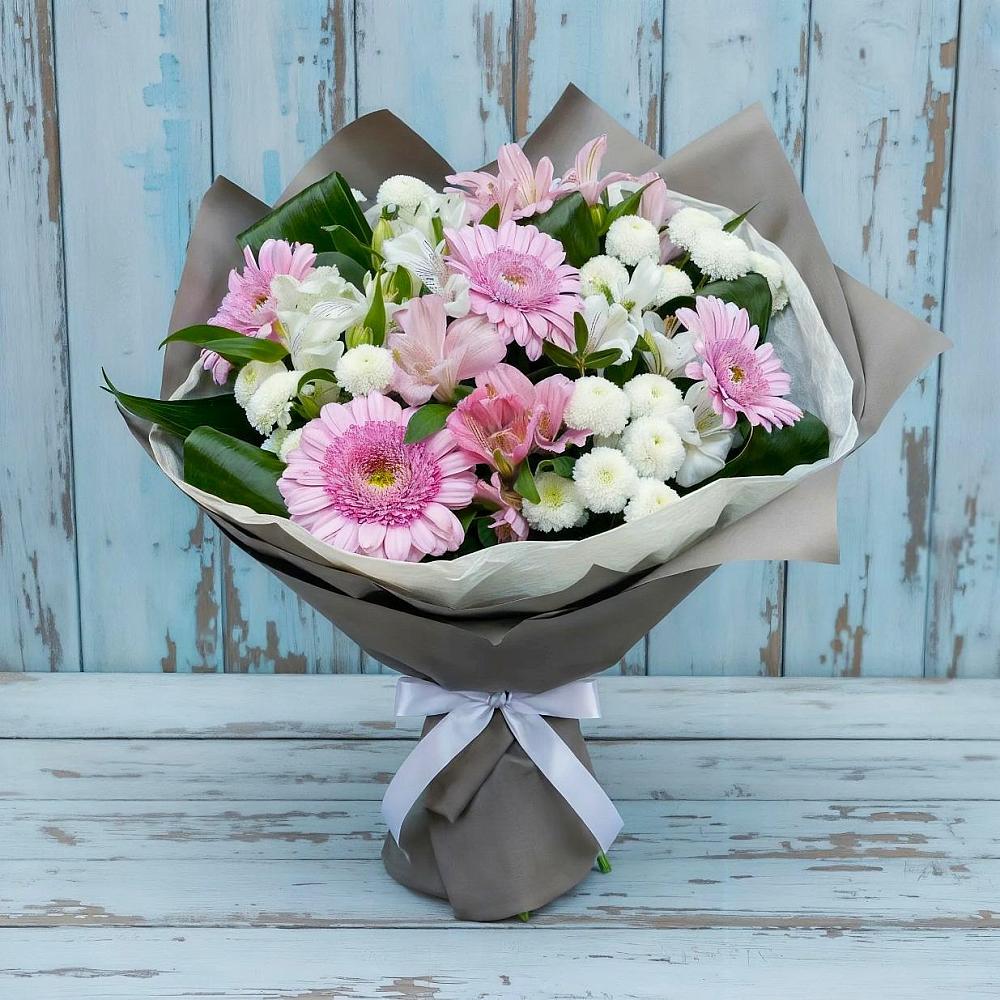 Букет цветов из: Герберы, Альстромерии и Хризантемы в Кушнаренково