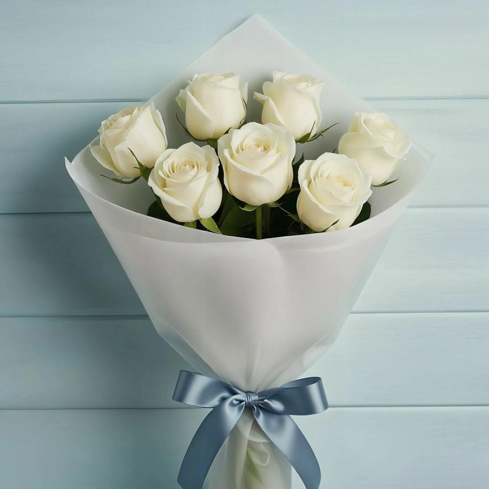 Букет 7 Белых роз Эдлесс Лав в Кушнаренково
